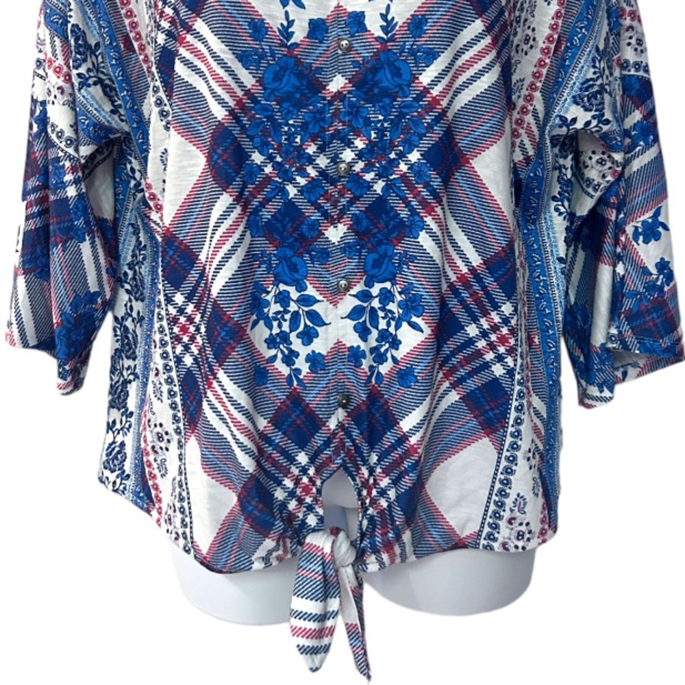 Style & Co Floral Plaid Tie Waist T-Shirt Knit Soft Stretchy Spring Casual Top - Picture 8 of 11